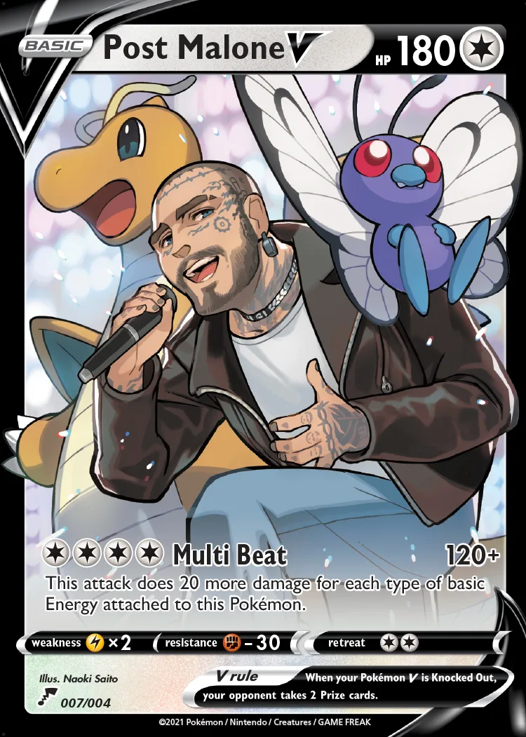 Cartas Pokémon J Balvin, Post Malone y Katy Perry
